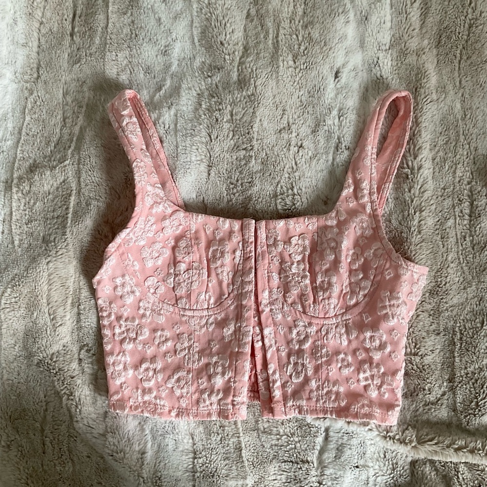 Pink Floral Embroidered Crop Top